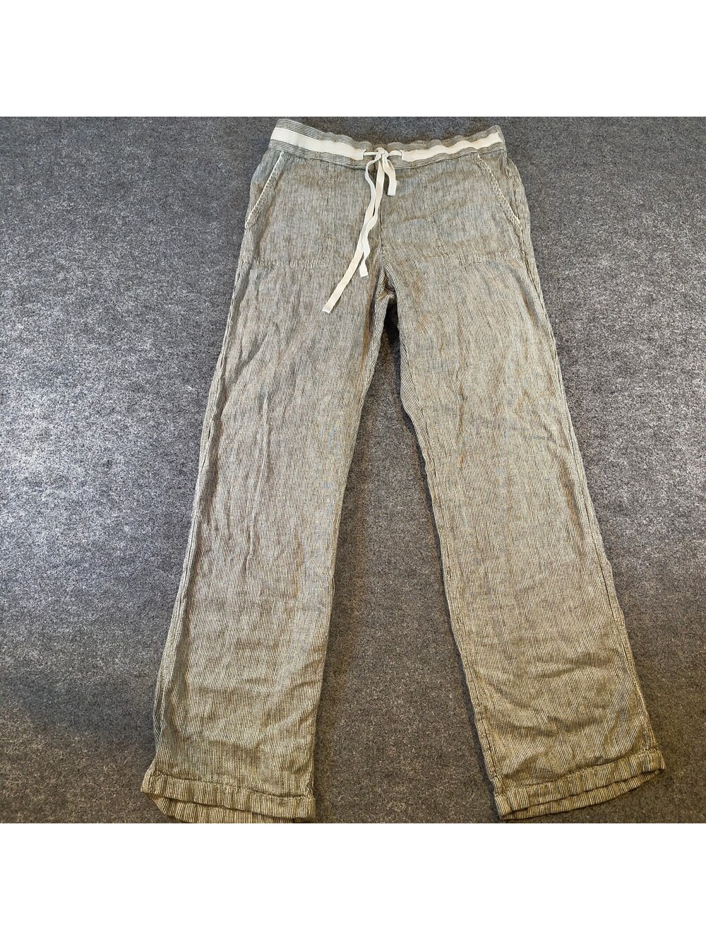 Caslon Gray White Striped Linen Pull On Pants Womens Size Medium M